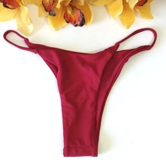 BURGUNDY TRIANGLE HI-CUT STRING BIKINI SET SIZE MD - Picture 4 of 8